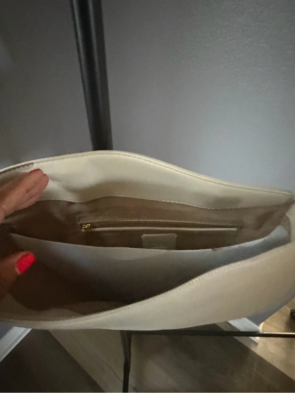 Zara Cream Crescent Shoulder Bag with Decorative Bead Detail